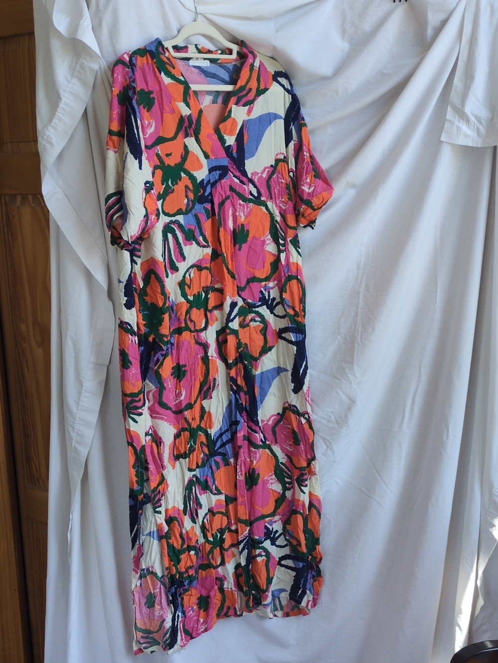 V-Neck Floral Maxi Dress in Pink & Orange